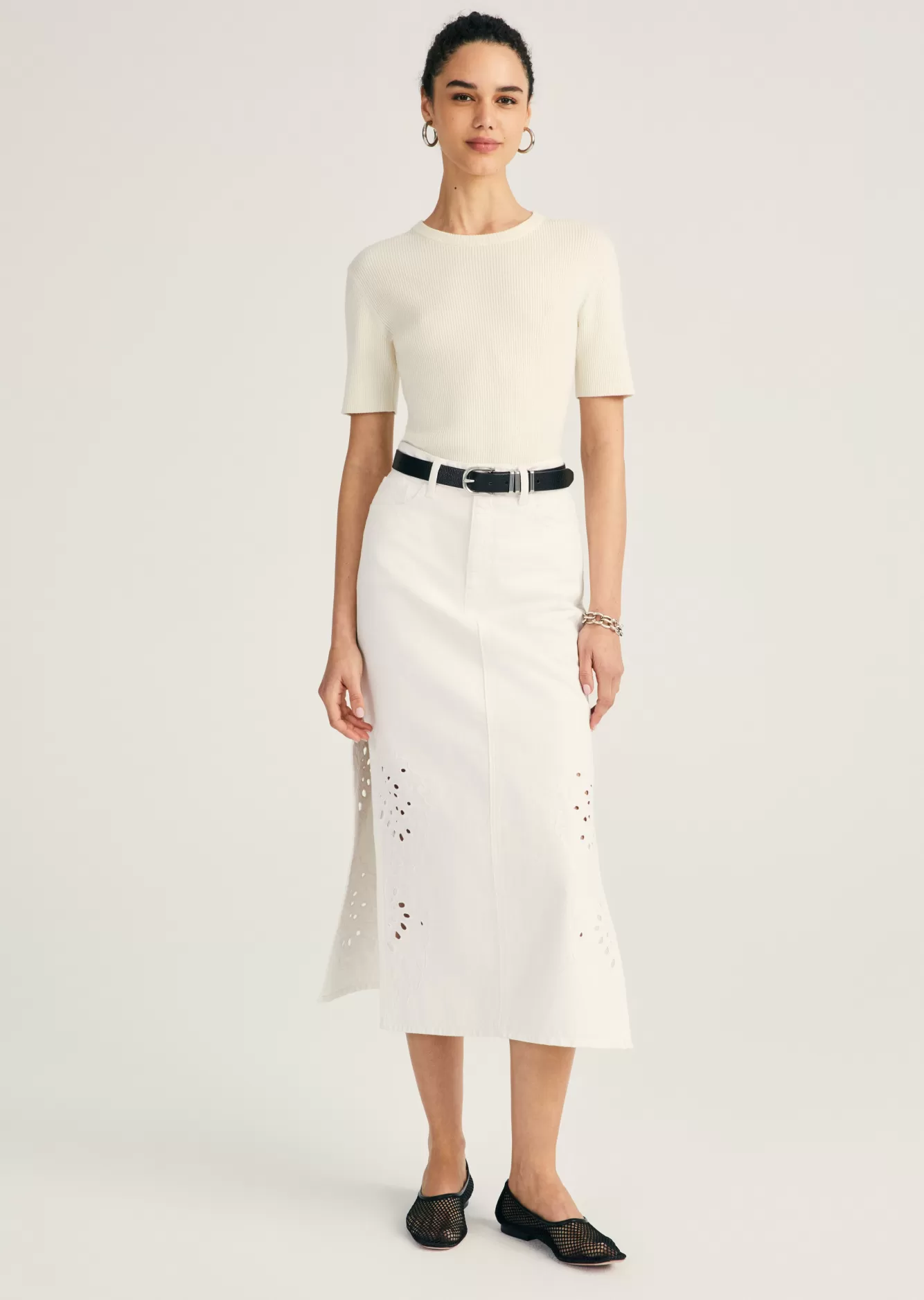 Derek Lam Violet Midi Skirt White Eyelet Best