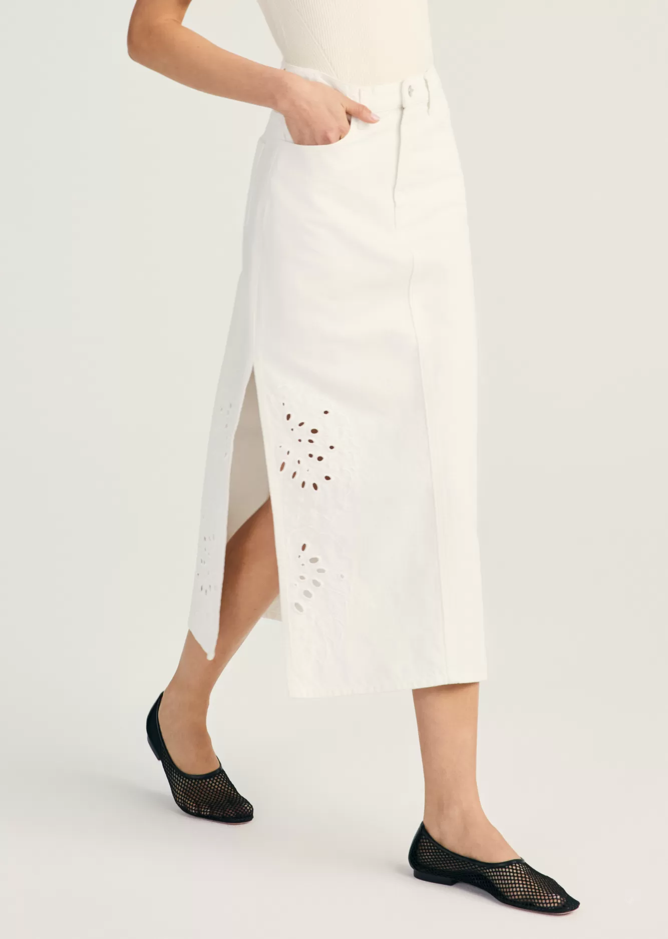 Derek Lam Violet Midi Skirt White Eyelet Best