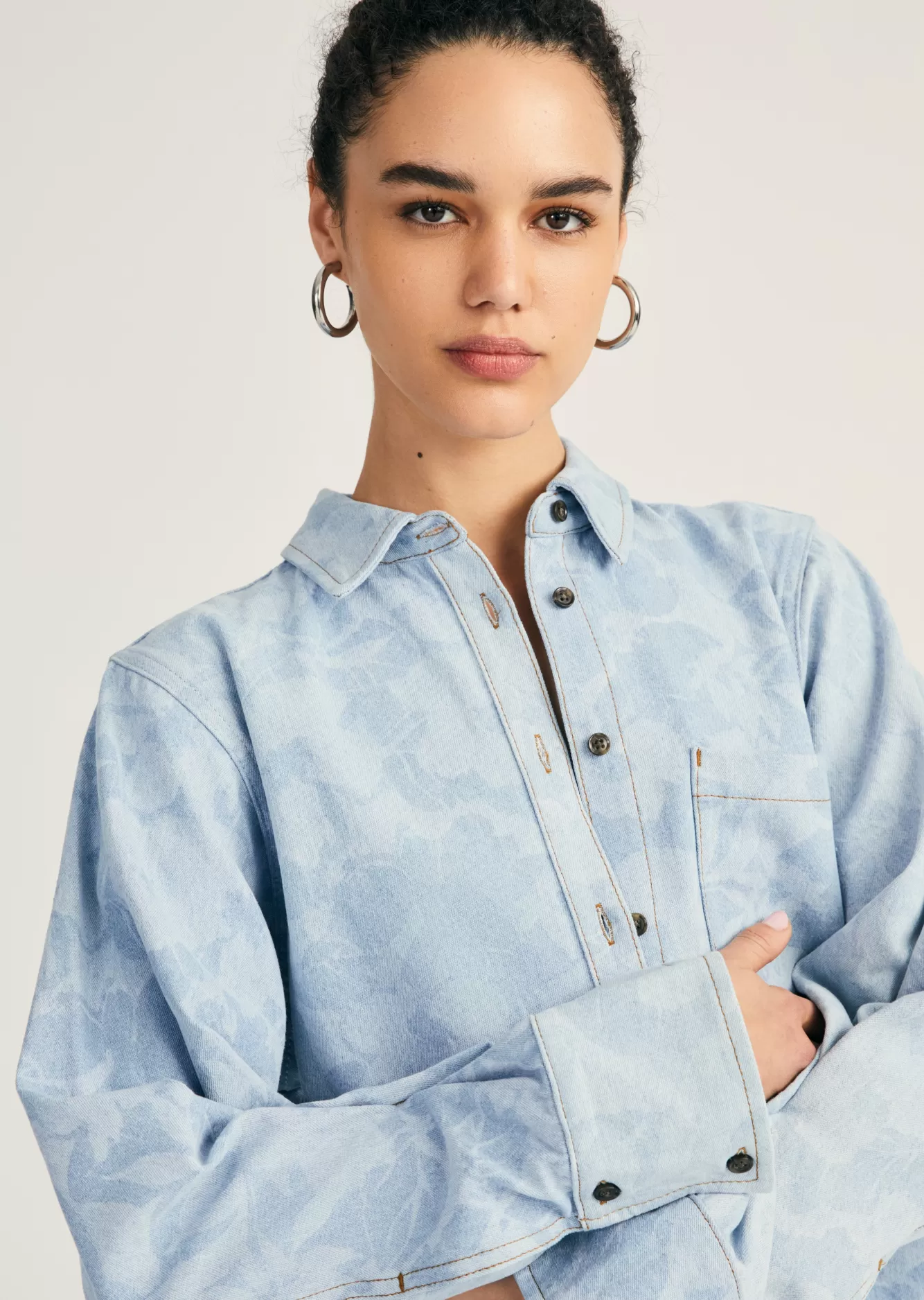 Derek Lam Wesley Denim Shirt Laser Floral Cheap