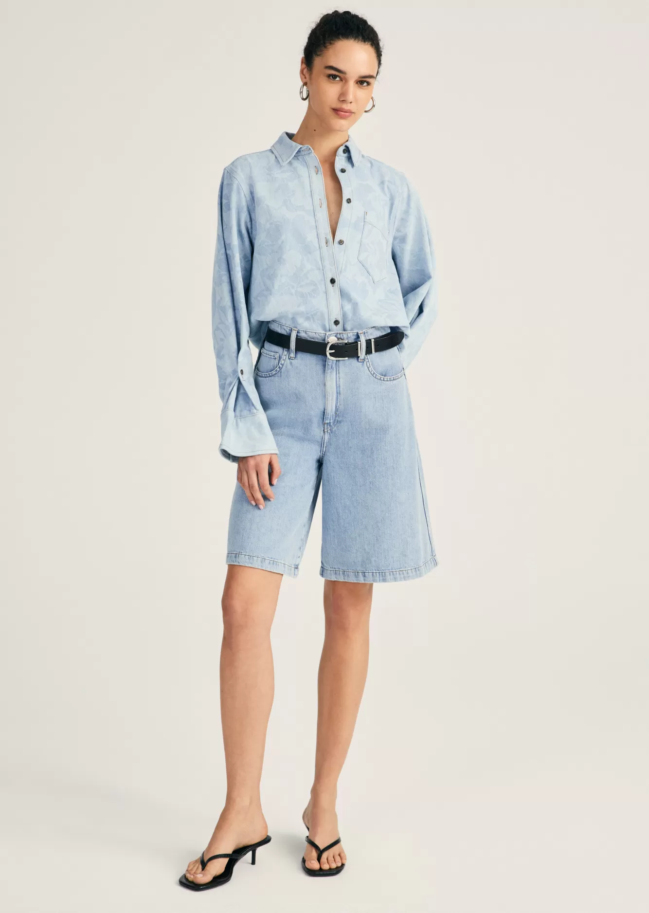 Derek Lam Wesley Denim Shirt Laser Floral Cheap