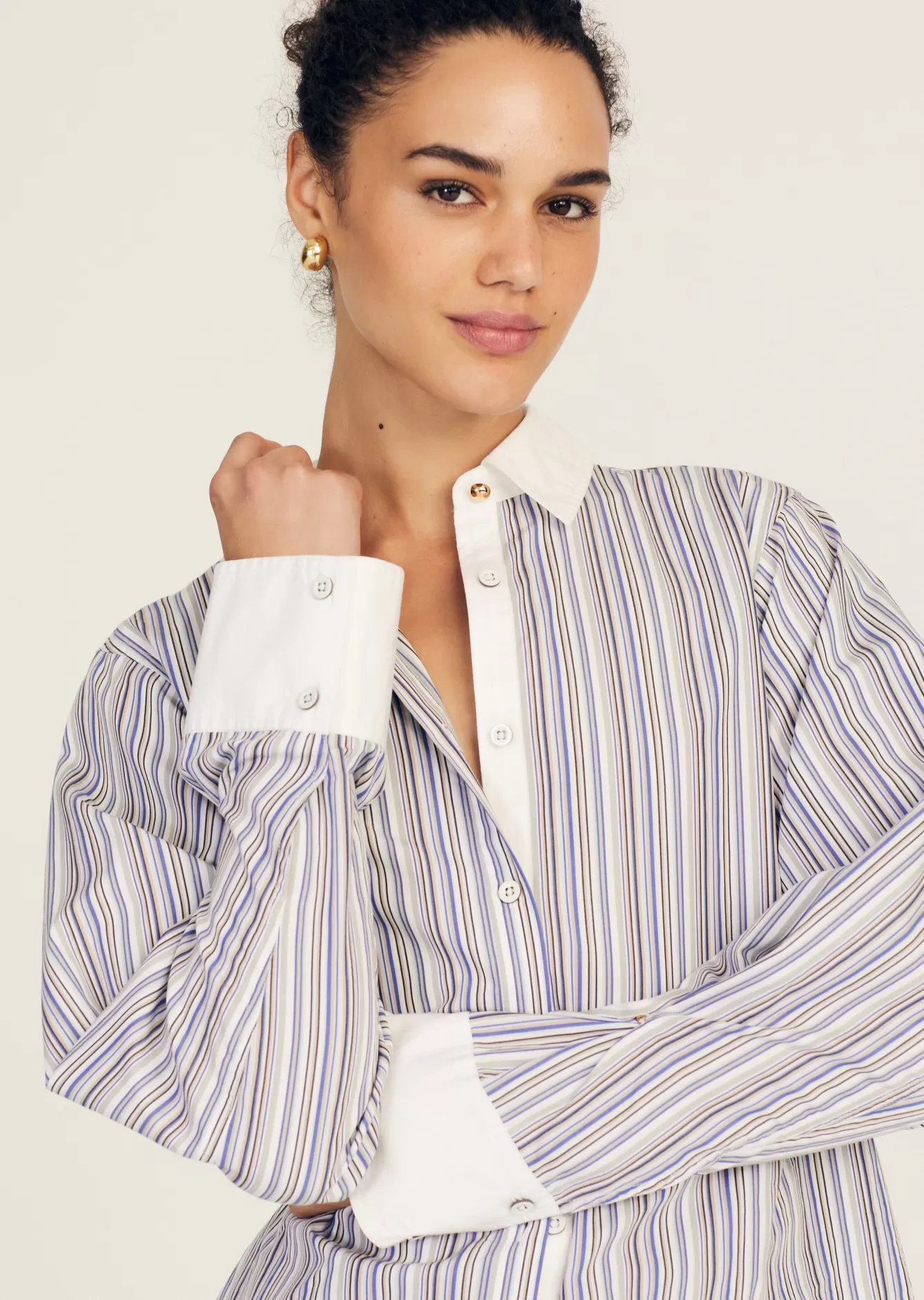 Derek Lam Wesley Shirt Seine Blue Multi Flash Sale