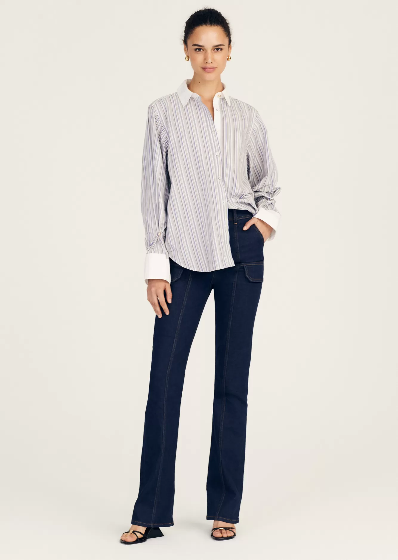 Derek Lam Wesley Shirt Seine Blue Multi Flash Sale